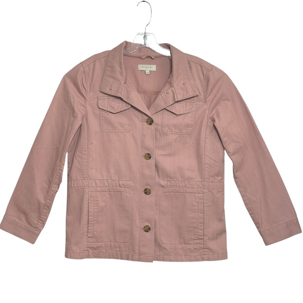 Talbots Utility Field Jacket Womens Rose Pink Button Front Safari Gorpcore L